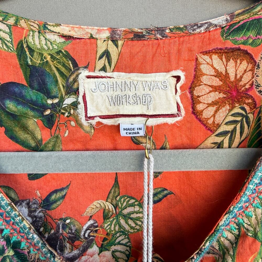 NWT Johnny Was Boho Tassel blouse - Beachy 100% cotton orange Tropical MSRP $205 - Picture 7 of 8